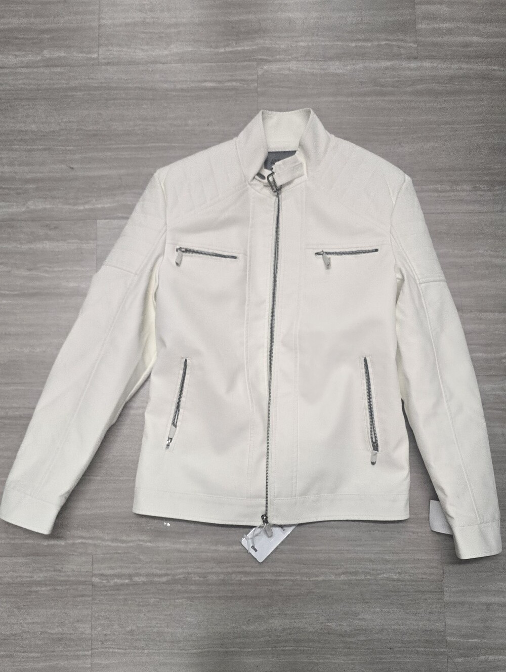 American Breed White Faux Leather Moto Jacket White Medium